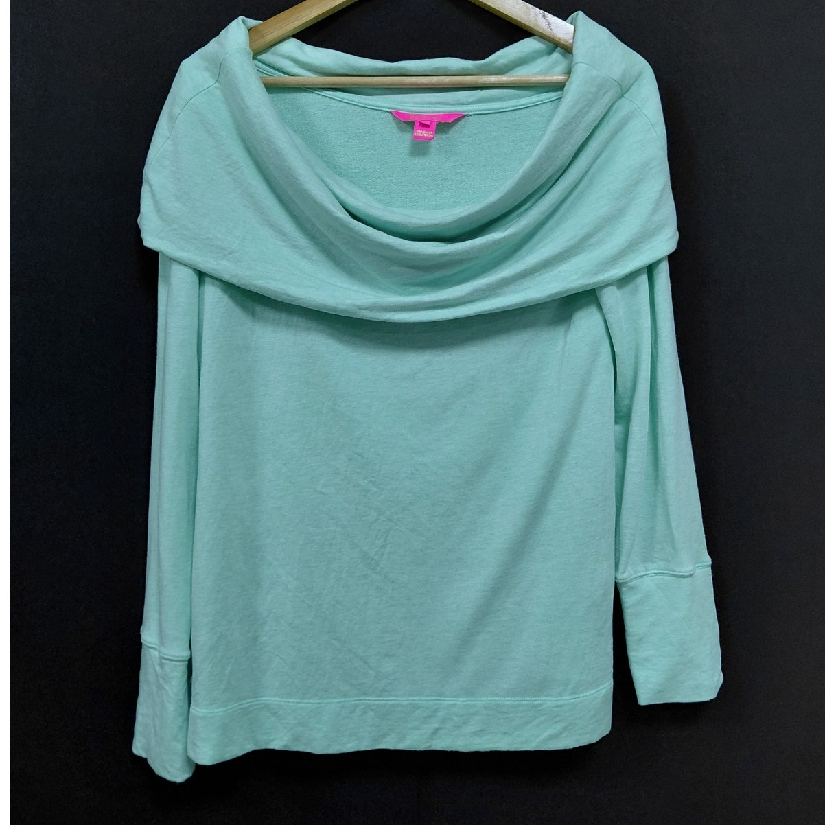 Lilly Pulitzer Modal Cowl Neck Top Green Solid Knit Long Sleeve Women Size M